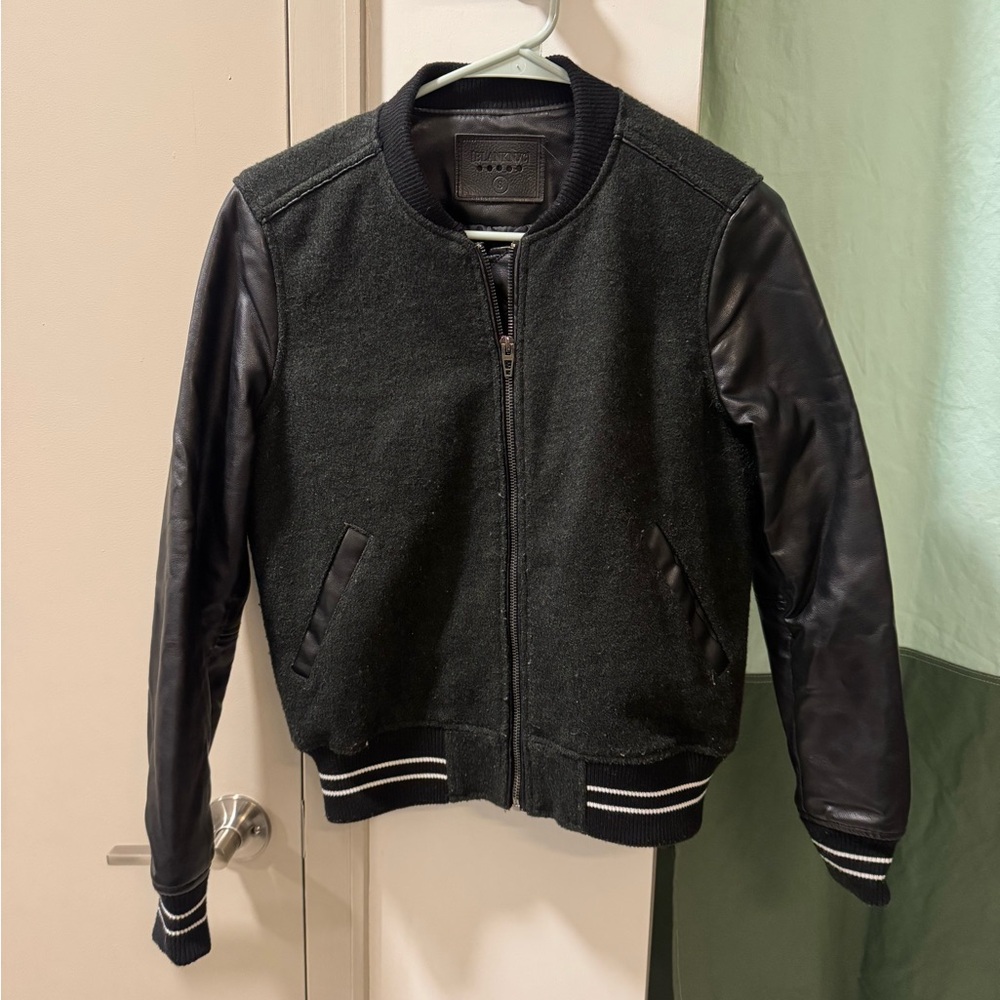 BlankNYC Varsity Bomber Jacket Green & Black